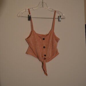 Untitled Mini Crop Top Sleeveless Spaghetti Straps 3 Decor Buttons Knot Tie ~ M